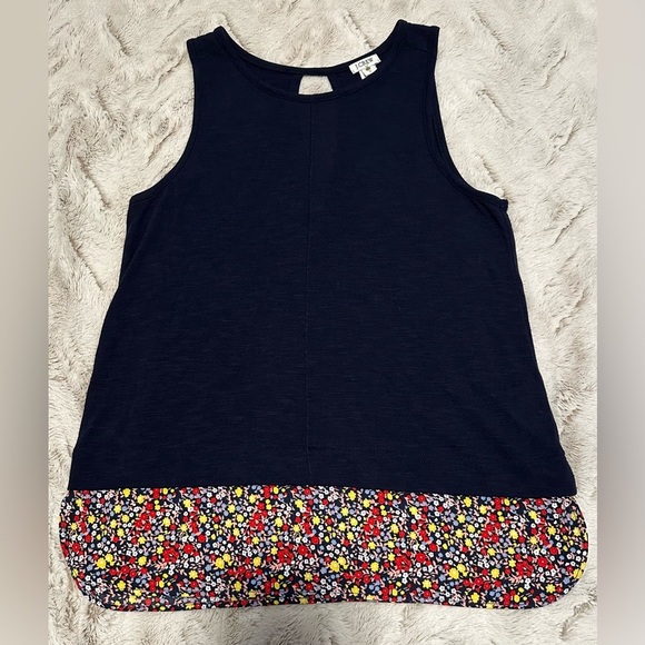 J. Crew Tank Top Navy Blue Floral Trim - Picture 1 of 7